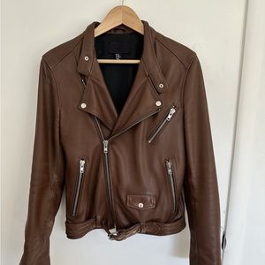 H&M PREMIUM EDITION leather biker jacket in brown calf